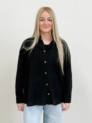 Kennedy Button Down Beach Shirt in Black