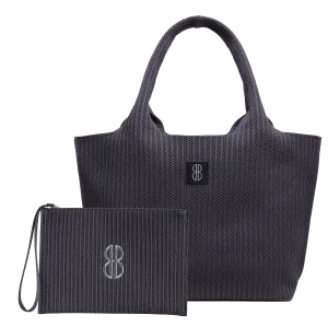 large - Charcoal Stripe tote with pouch