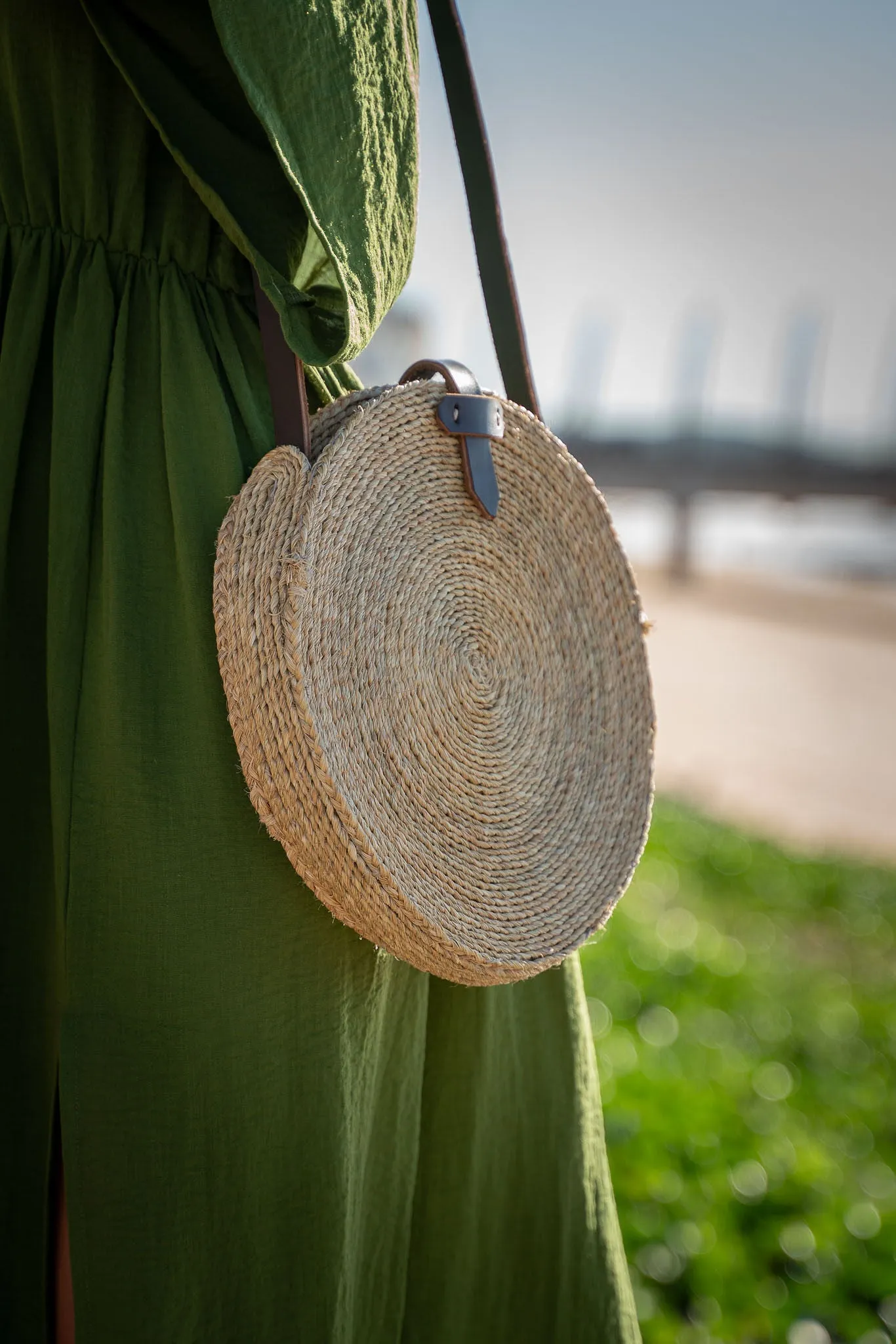 Large Handwoven Handbag with Leather Straps