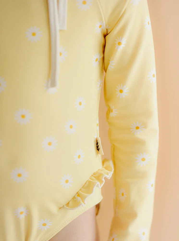 Long-Sleeved Swimsuit with Ruffles - Toasted Nut - Stripes