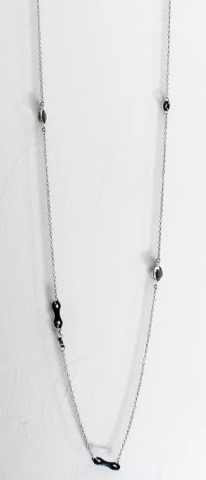 Long Upcycled Bicycle Chain Necklace with Vintage Round Swarovski Crystals