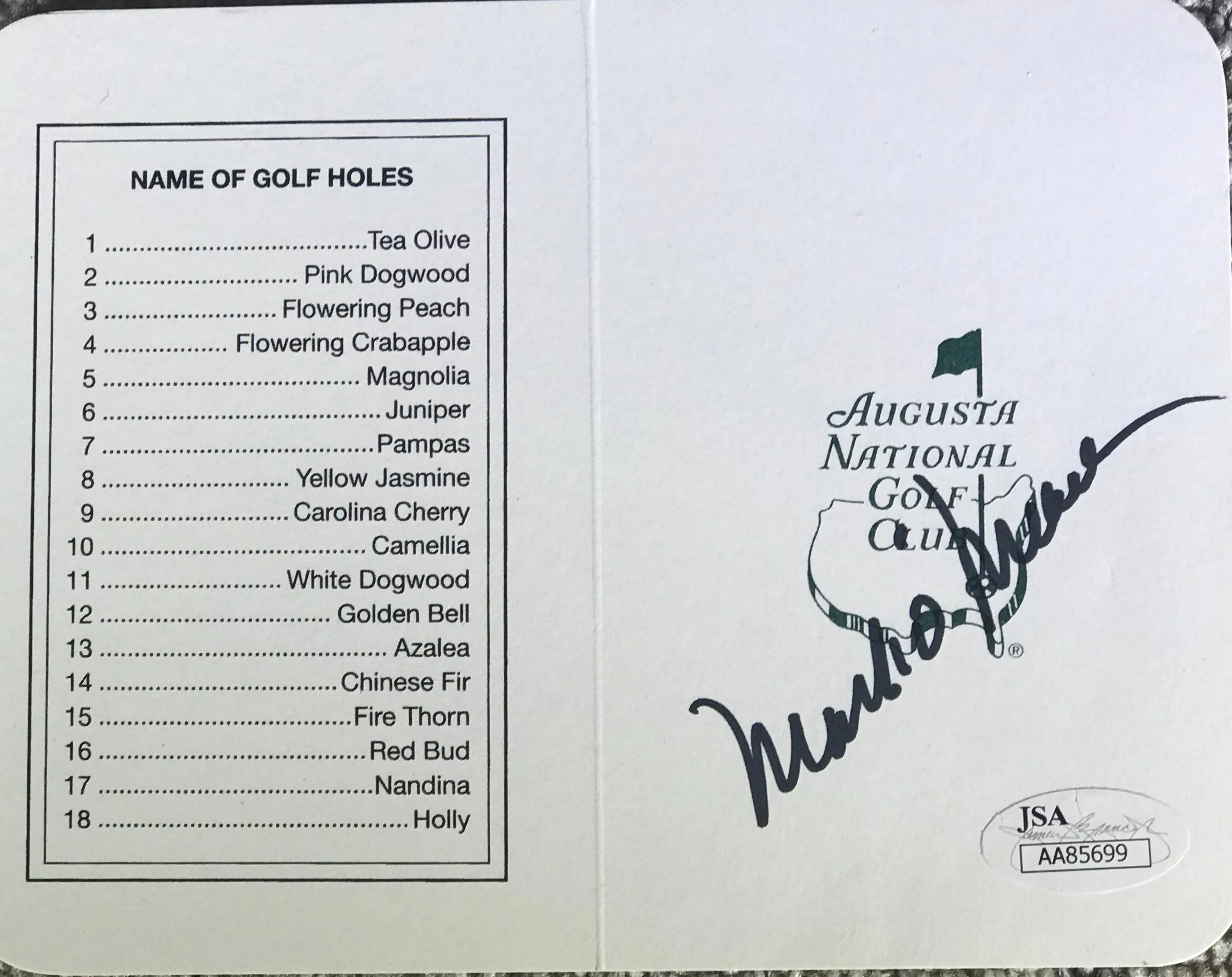 Mark O'Meara Signed Masters Scorecard with JSA