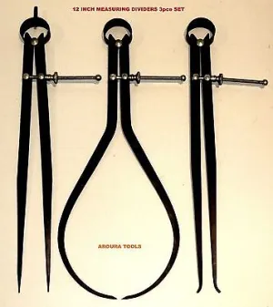 MEASURING CALIPERS DIVIDERS 3 PC SET 12 INCH INSIDE, OUTSIDE, STRAIGHT,  - NEW.