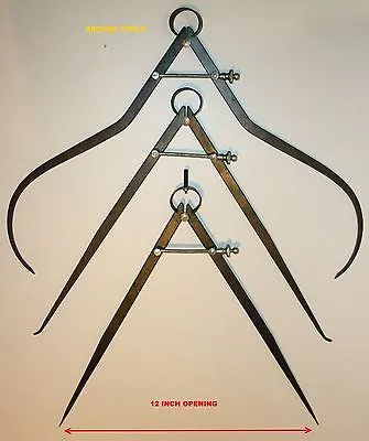MEASURING CALIPERS DIVIDERS 3 PC SET 12 INCH INSIDE, OUTSIDE, STRAIGHT,  - NEW.