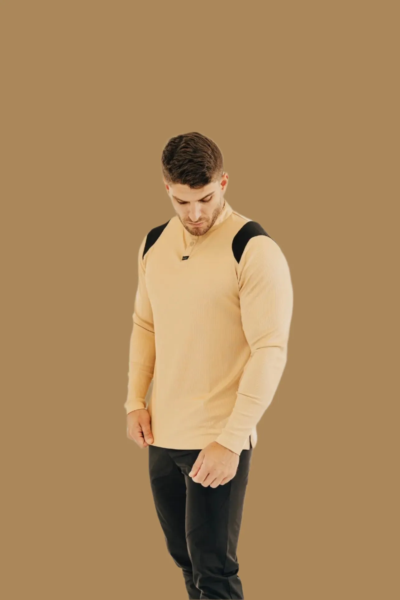 Men’s Ace Long Sleeve Golf Shirt - King’s Gold / Black