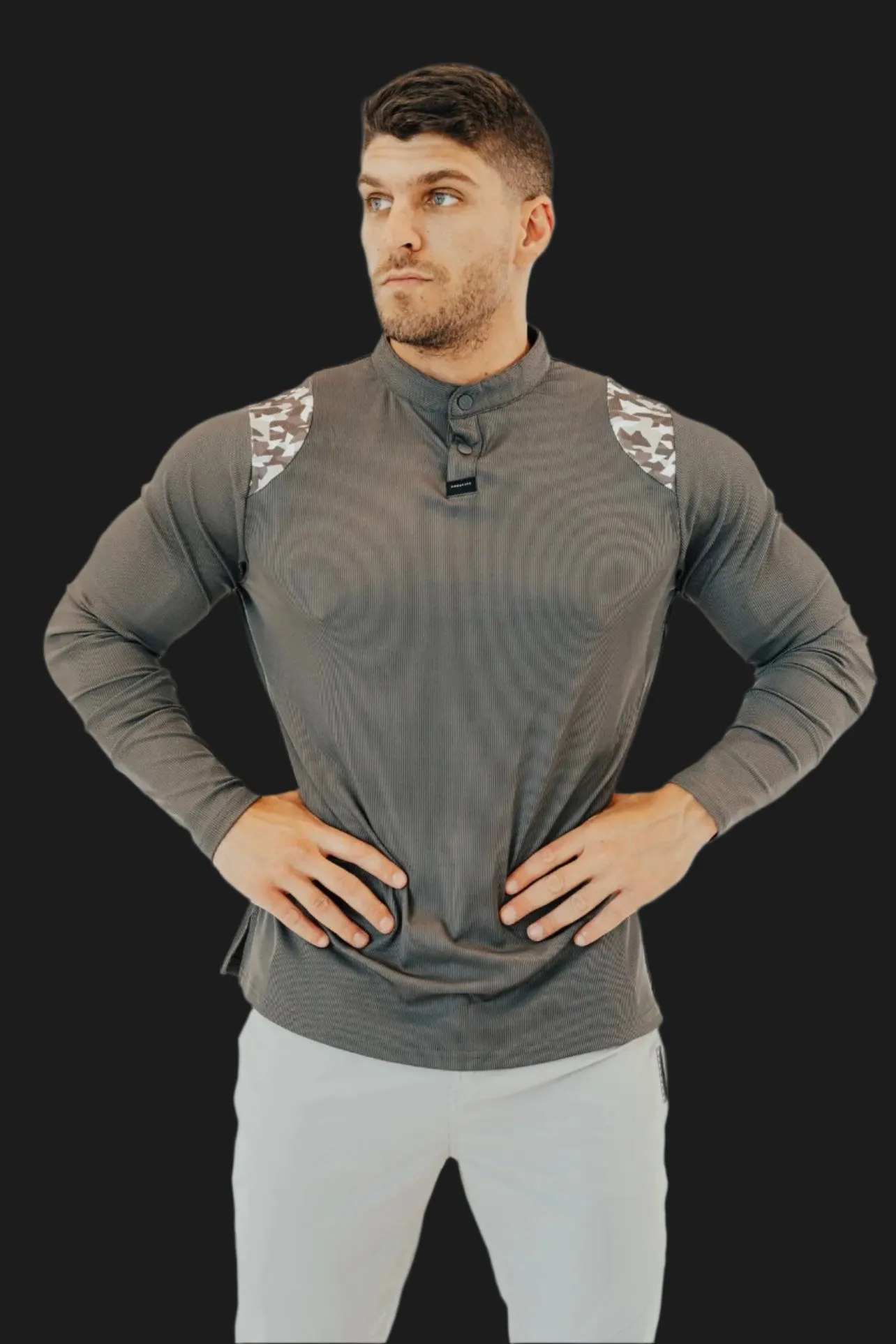 Men’s Ace Long Sleeve Golf Shirt - Storm Grey/Camo