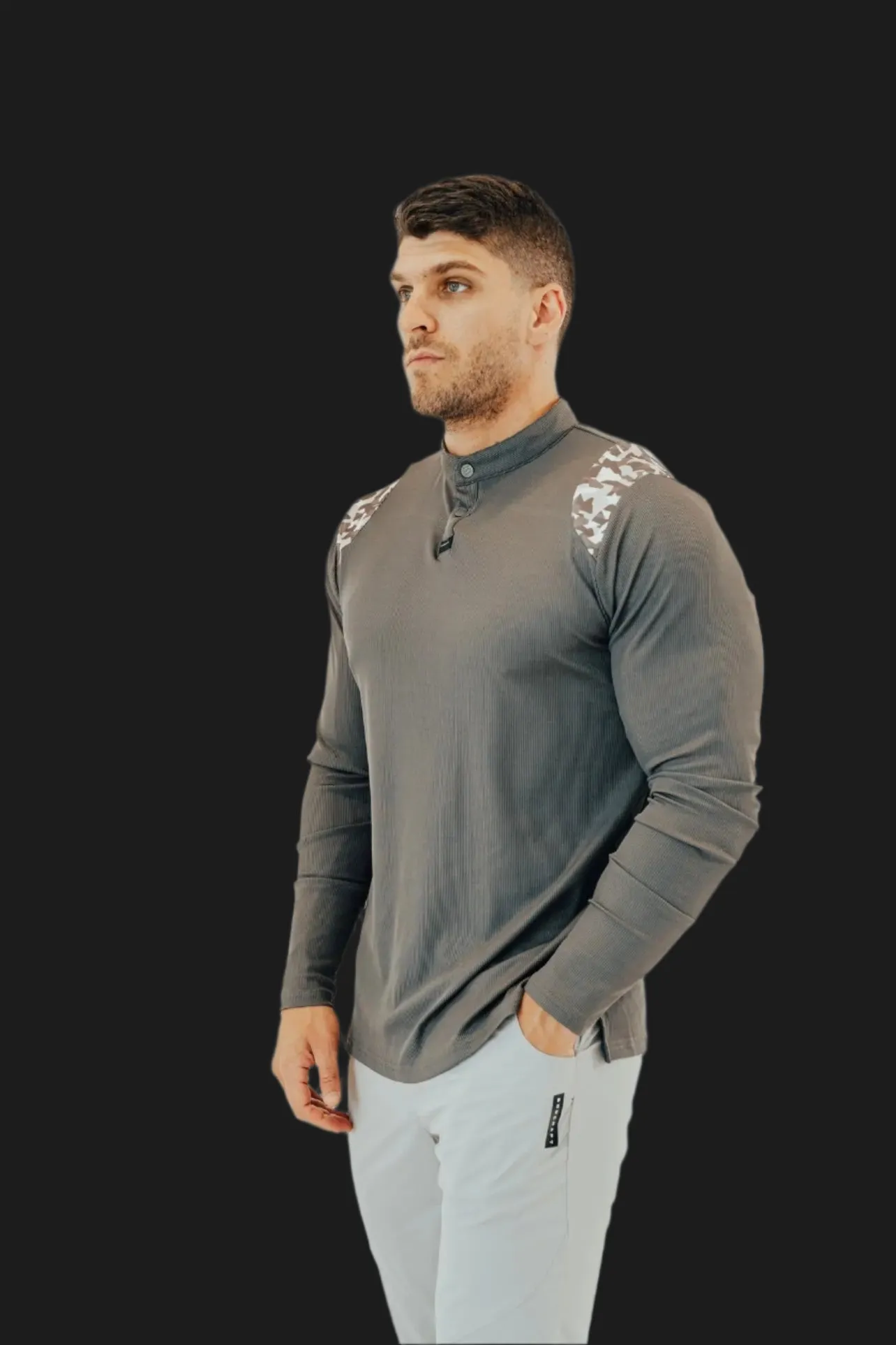 Men’s Ace Long Sleeve Golf Shirt - Storm Grey/Camo