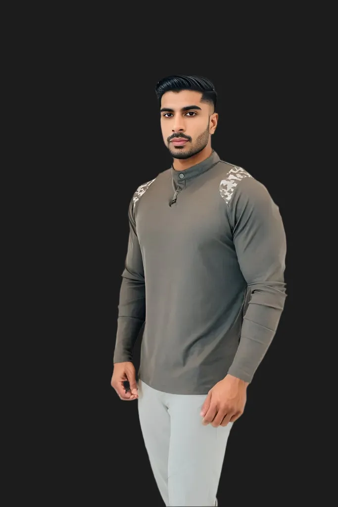 Men’s Ace Long Sleeve Golf Shirt - Storm Grey/Camo