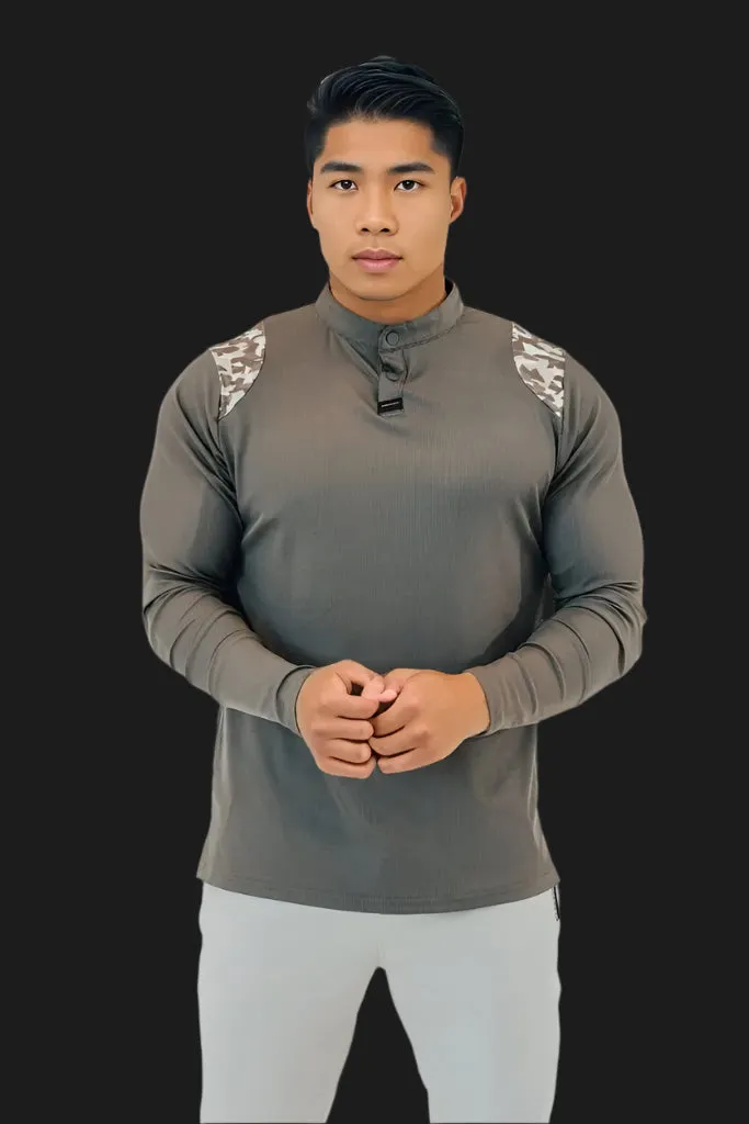 Men’s Ace Long Sleeve Golf Shirt - Storm Grey/Camo