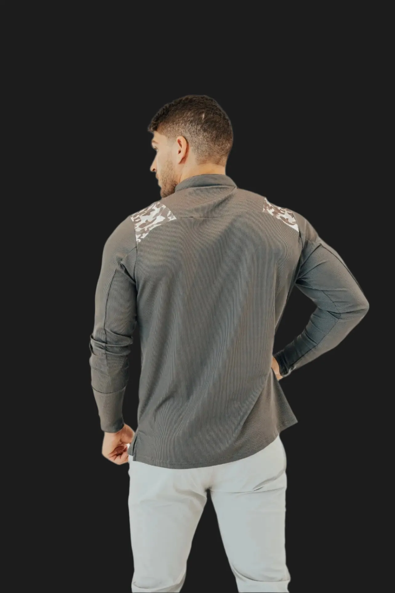 Men’s Ace Long Sleeve Golf Shirt - Storm Grey/Camo