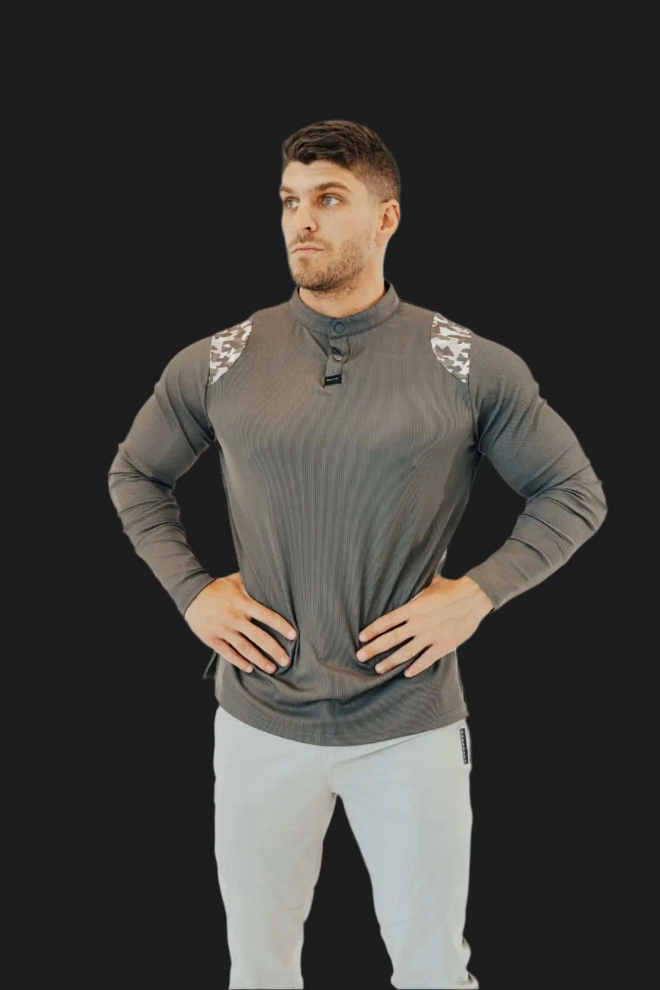 Men’s Ace Long Sleeve Golf Shirt - Storm Grey/Camo