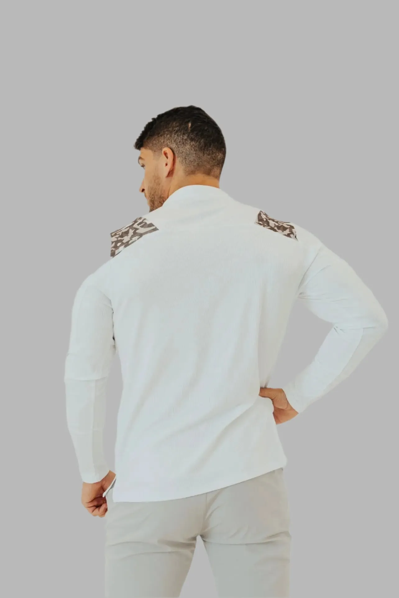 Men’s Ace Long Sleeve Golf Shirt - White/Camo