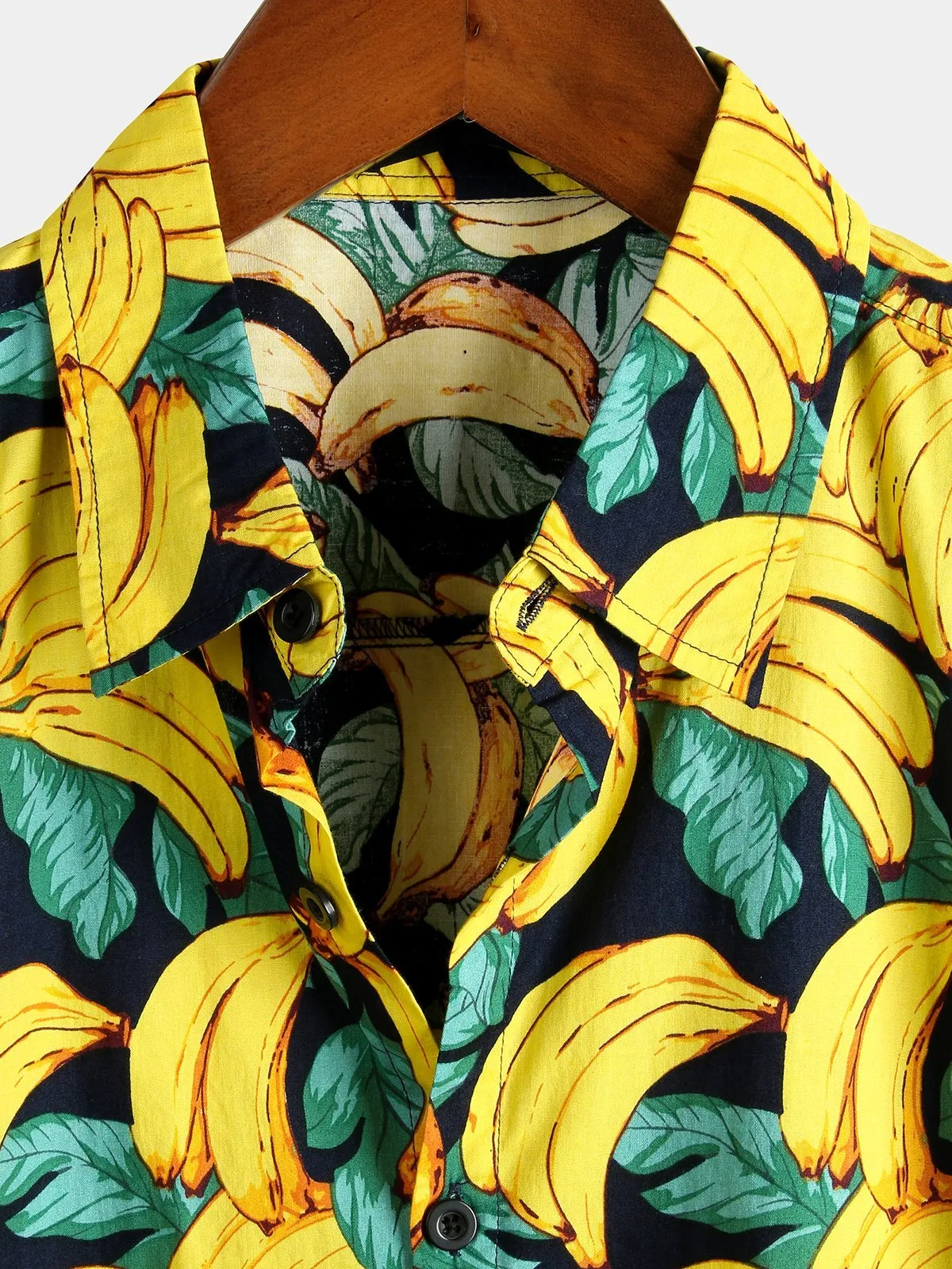 Men's Banana Cotton Fruit Print Button up Tropical Aloha Hawaiian Shirt