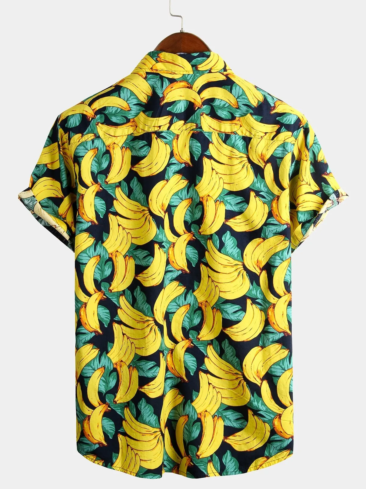 Men's Banana Cotton Fruit Print Button up Tropical Aloha Hawaiian Shirt
