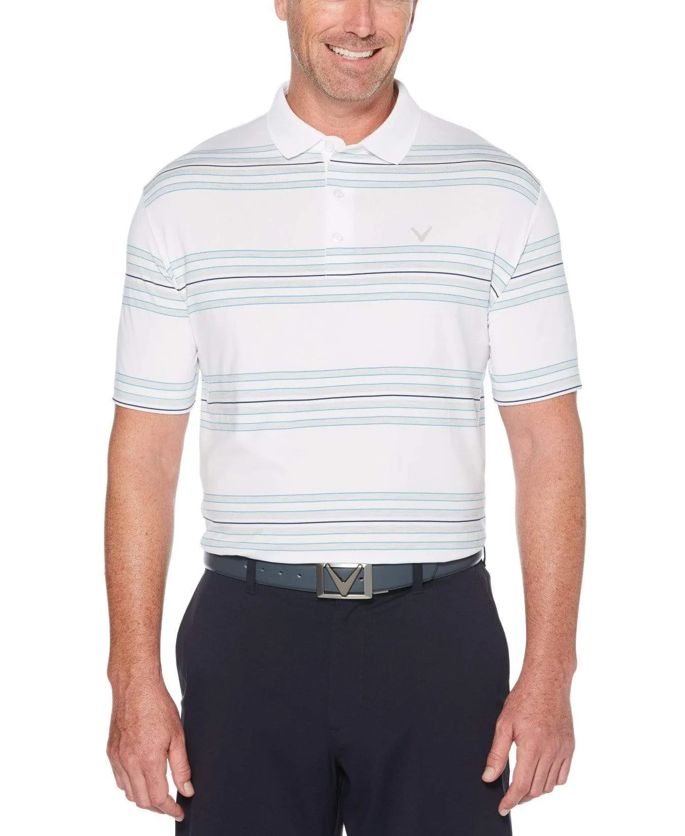 Mens Cooling Regimental Space Dye Stripe Polo with Chevron