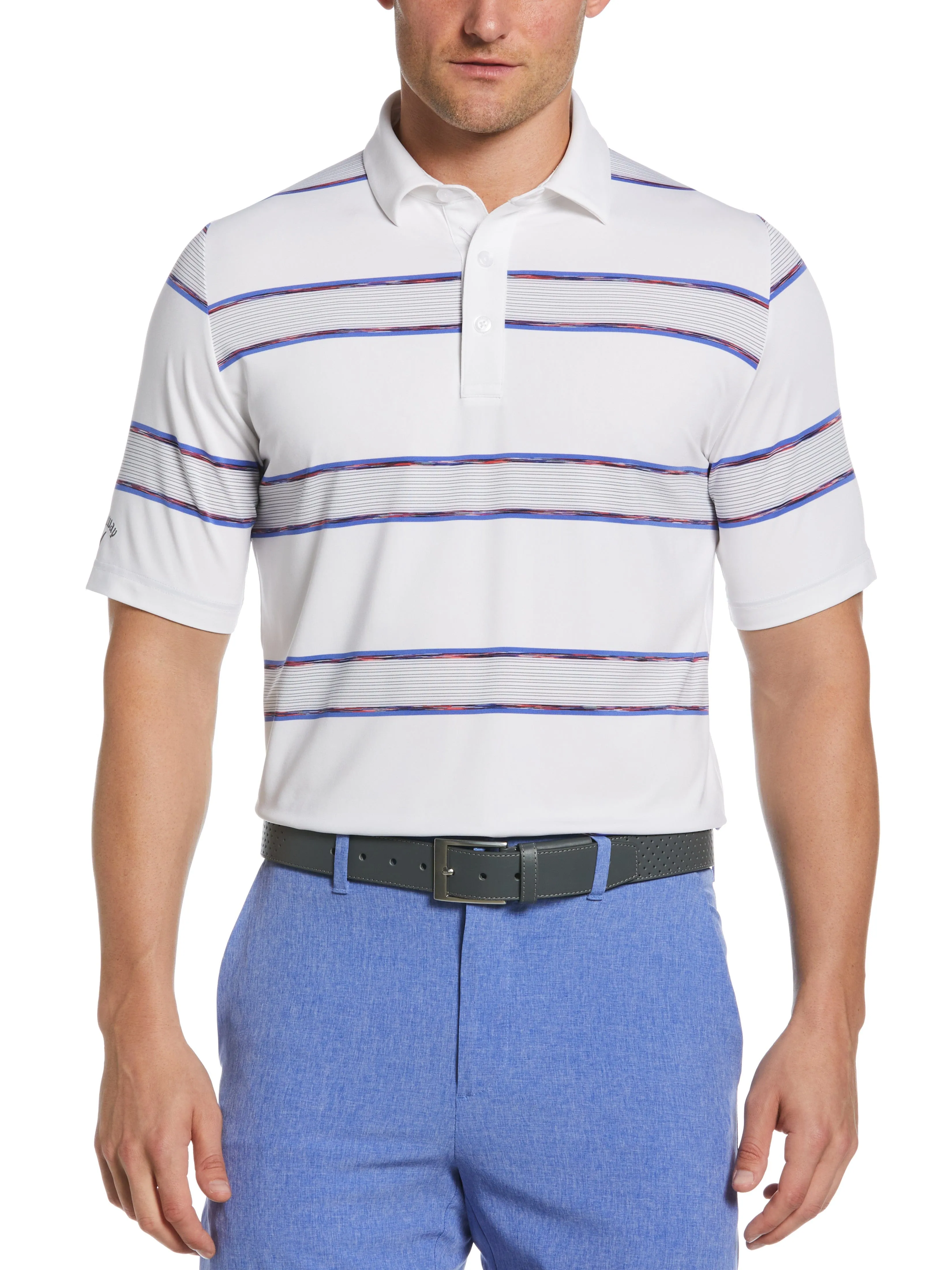 Mens Yarn Dyed Space Dye Filtered Stripe Golf Polo