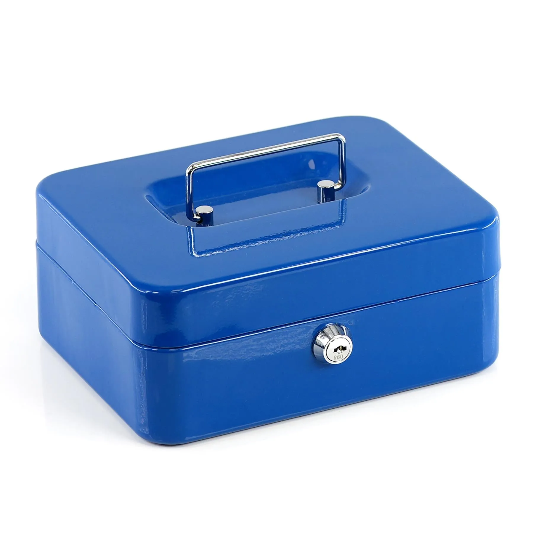 Metal Cash Box with Two Keys in Blue Colour 8 Inch