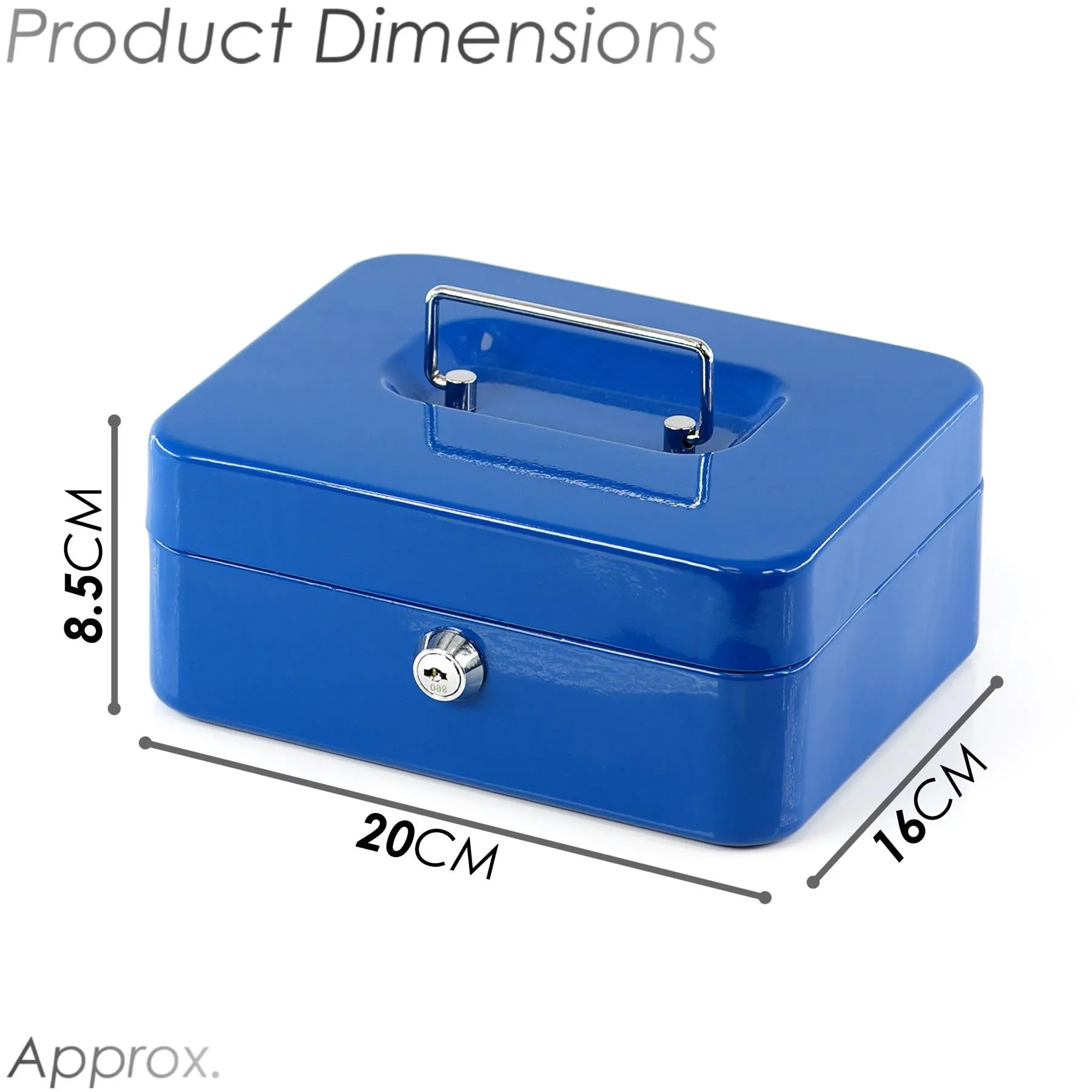 Metal Cash Box with Two Keys in Blue Colour 8 Inch