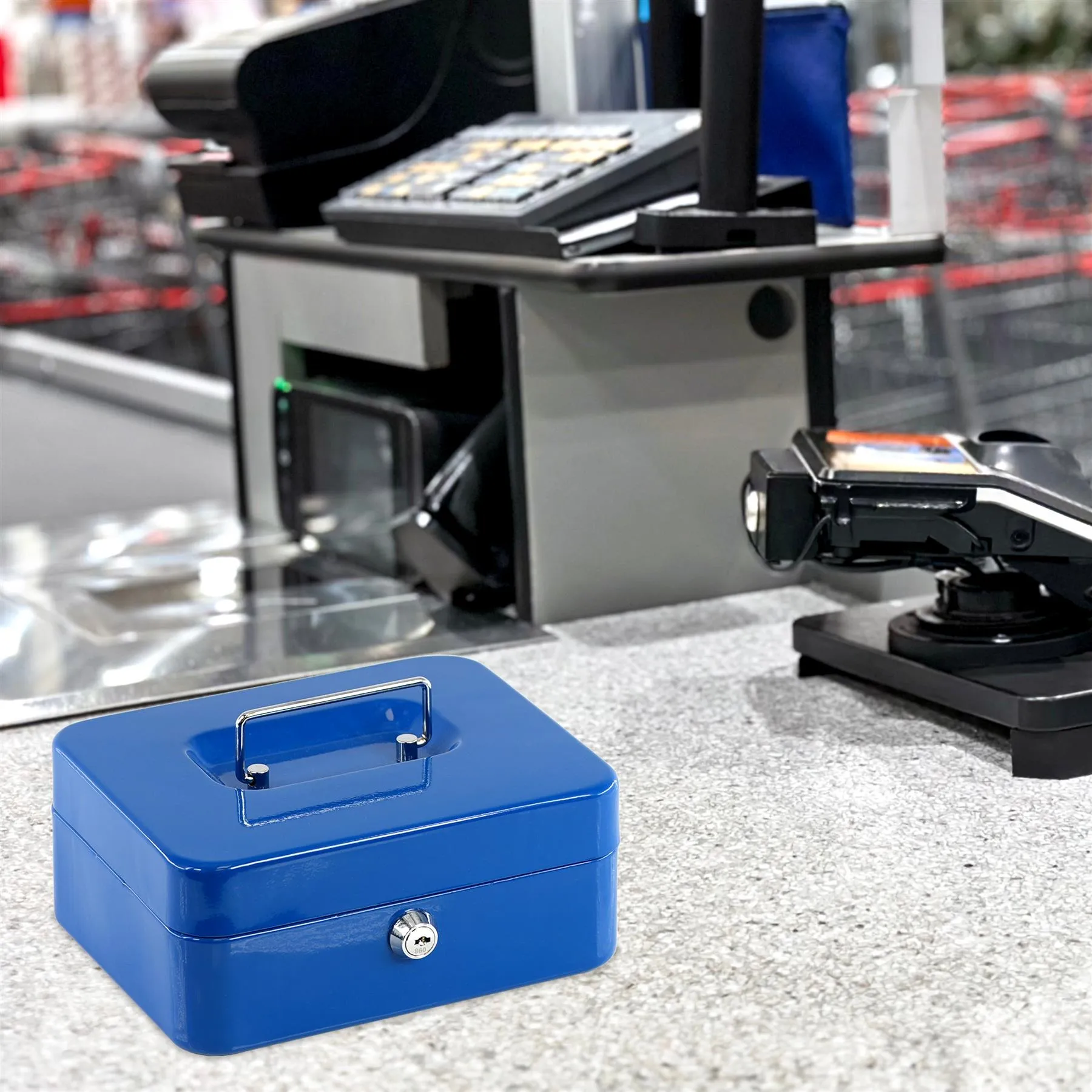 Metal Cash Box with Two Keys in Blue Colour 8 Inch