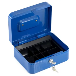 Metal Cash Box with Two Keys in Blue Colour 8 Inch
