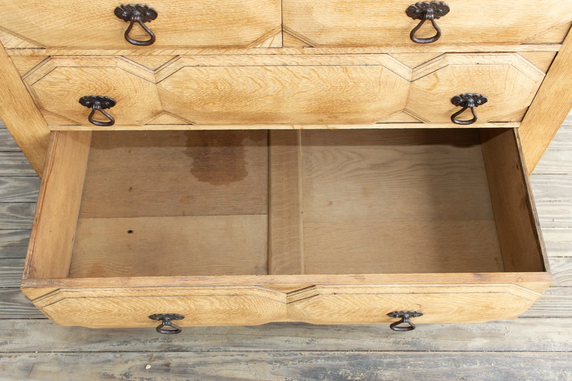 Mid-Century Spanish Oak Chest of Drawers with Handmade Iron Hardware