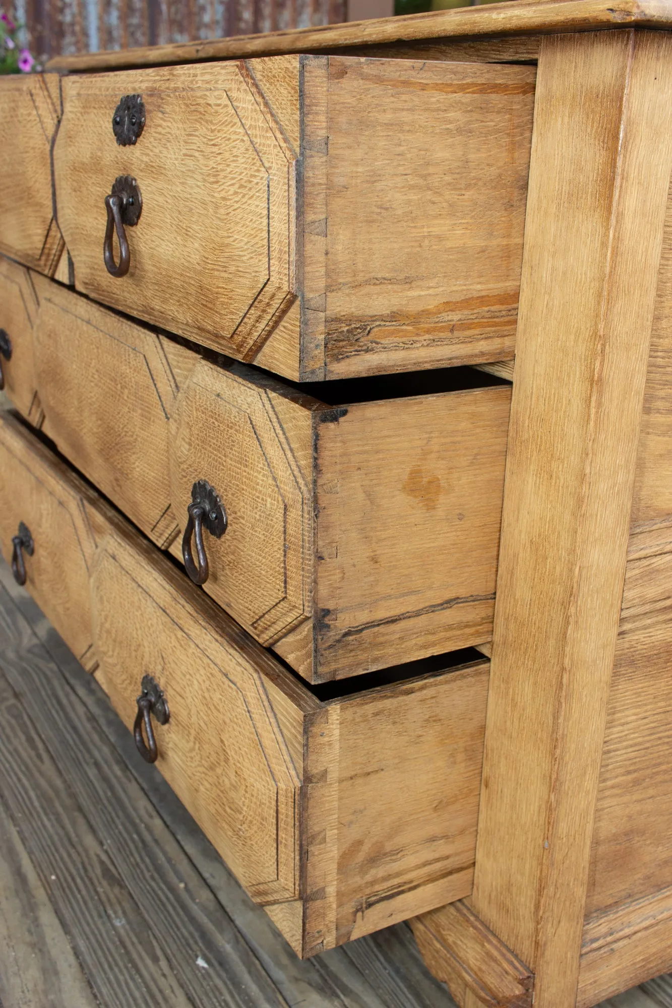 Mid-Century Spanish Oak Chest of Drawers with Handmade Iron Hardware