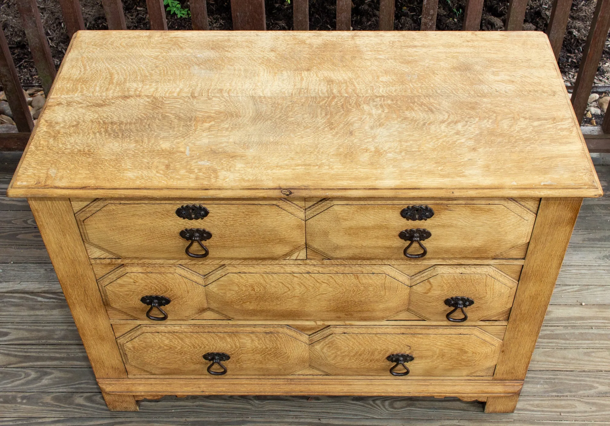 Mid-Century Spanish Oak Chest of Drawers with Handmade Iron Hardware