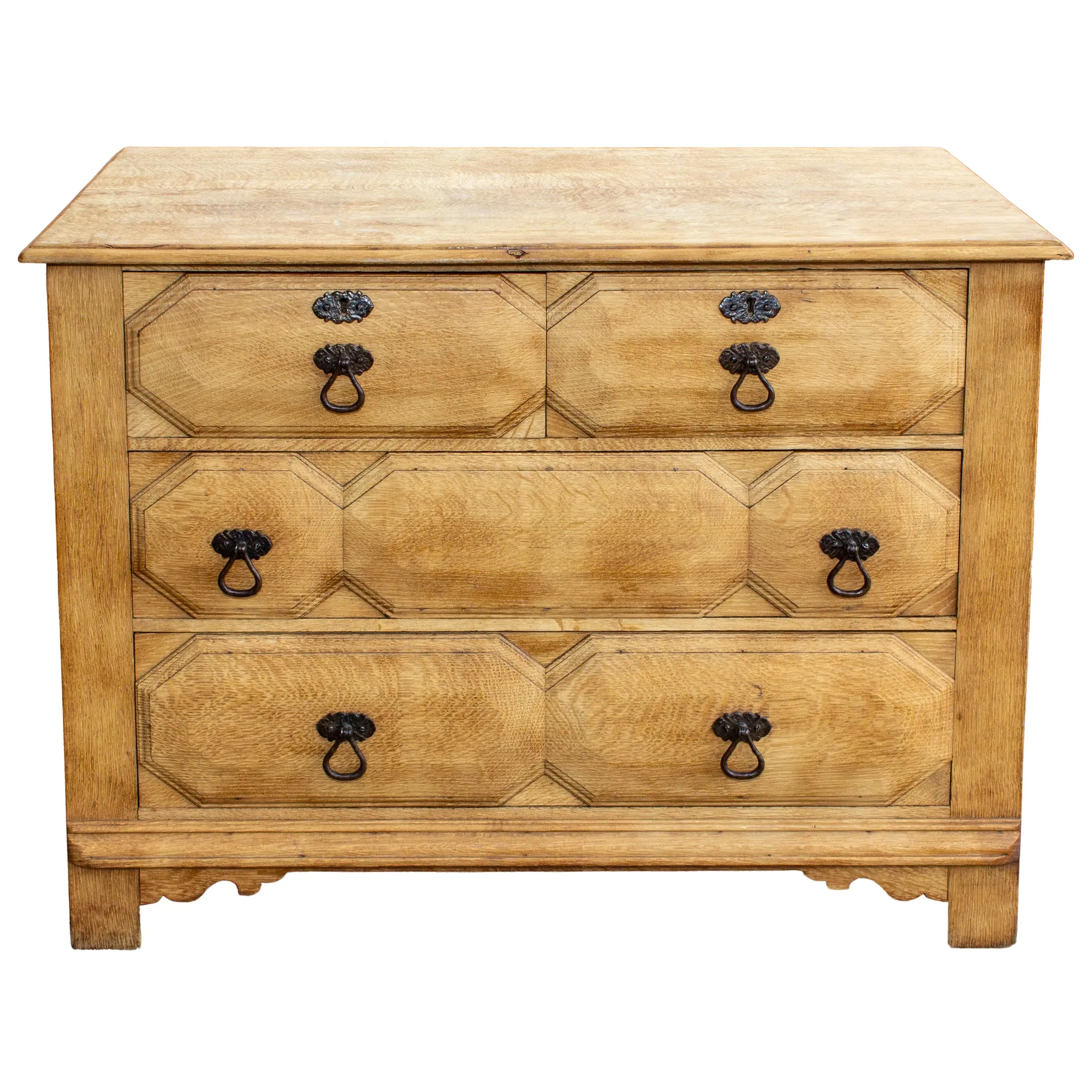 Mid-Century Spanish Oak Chest of Drawers with Handmade Iron Hardware