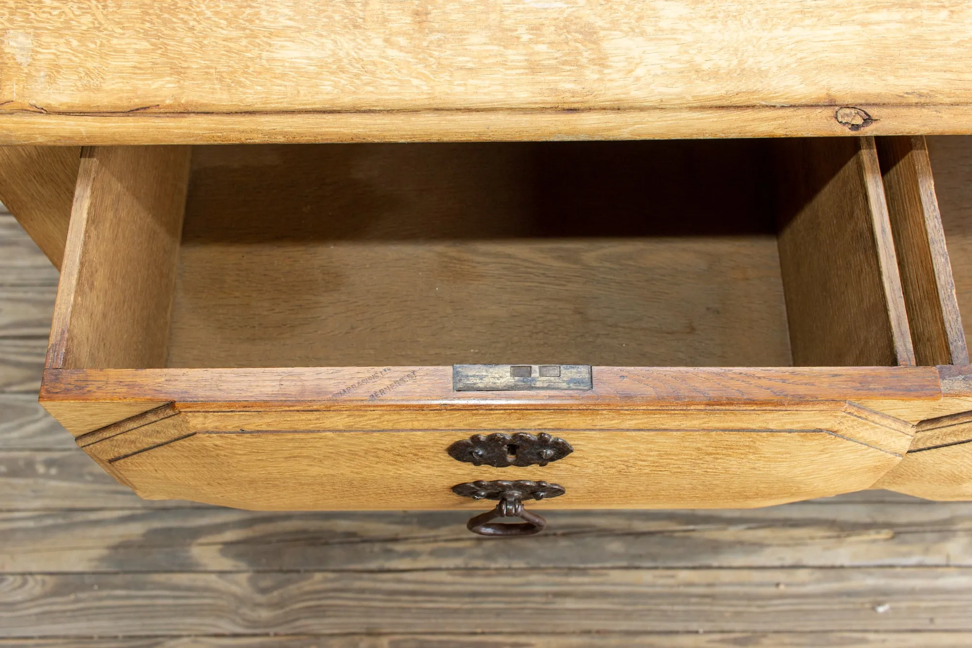 Mid-Century Spanish Oak Chest of Drawers with Handmade Iron Hardware