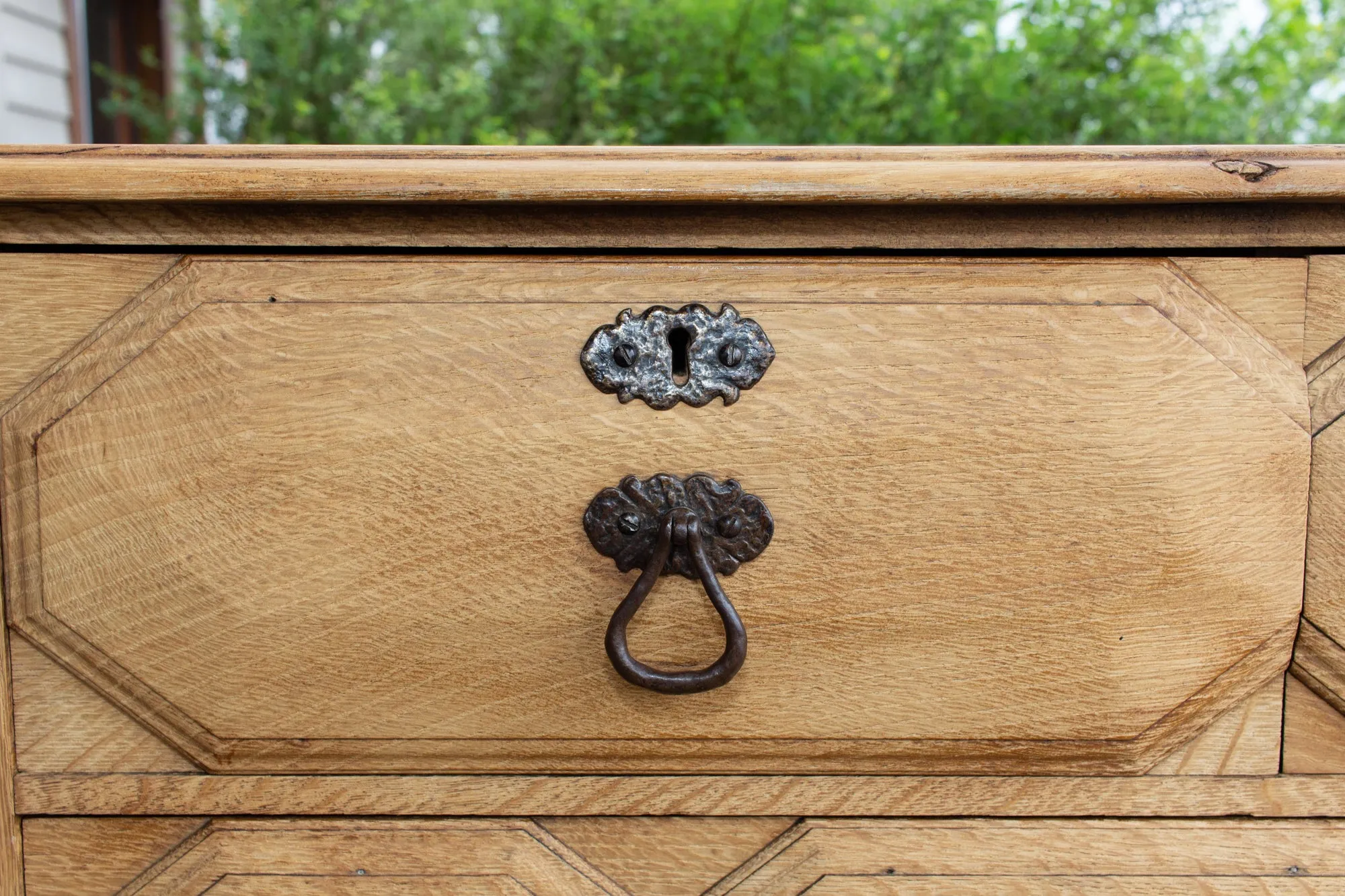 Mid-Century Spanish Oak Chest of Drawers with Handmade Iron Hardware