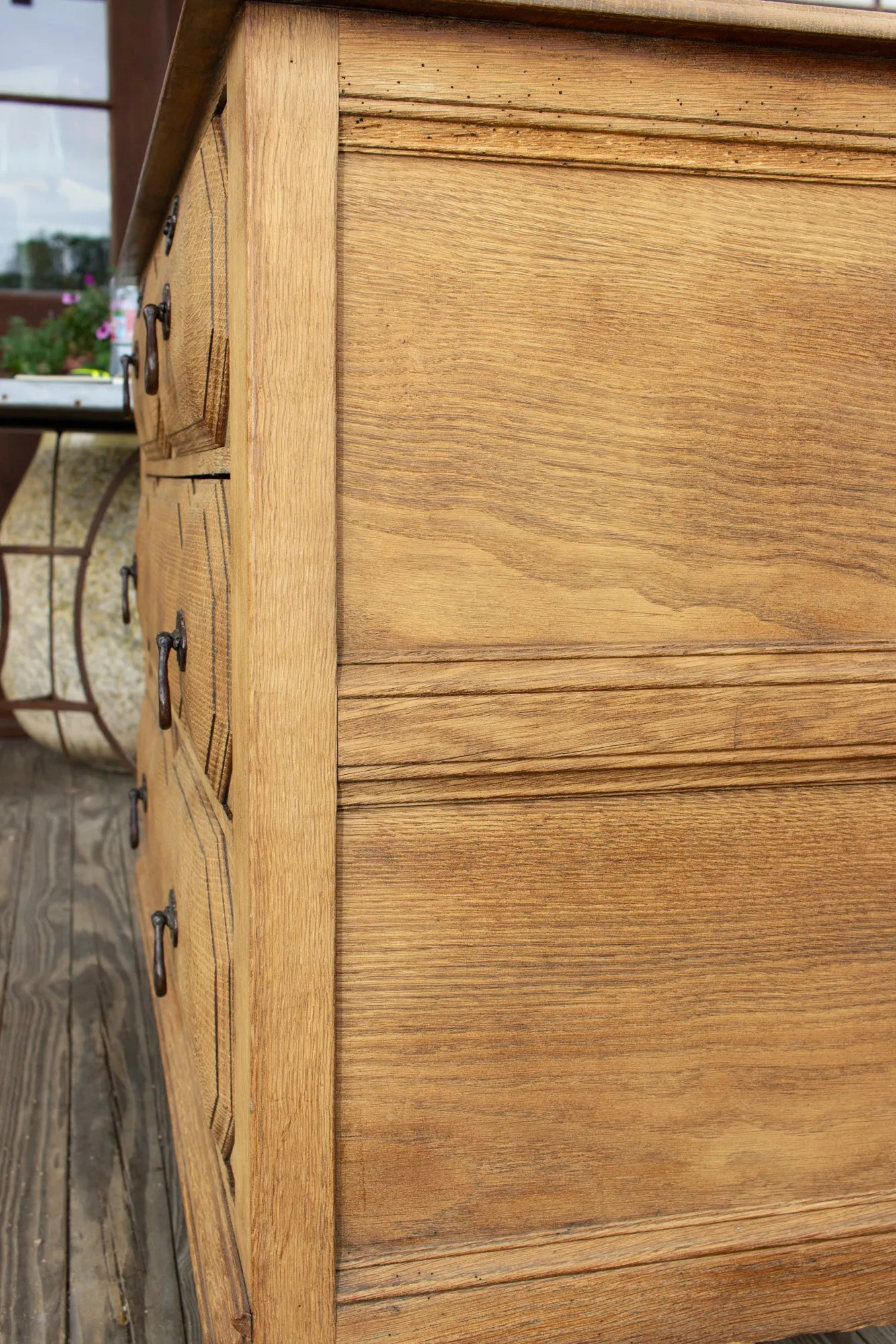 Mid-Century Spanish Oak Chest of Drawers with Handmade Iron Hardware