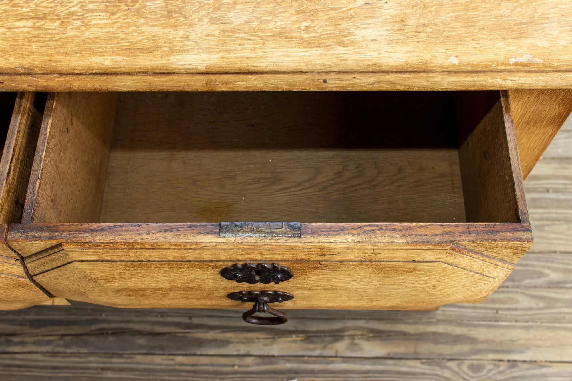 Mid-Century Spanish Oak Chest of Drawers with Handmade Iron Hardware