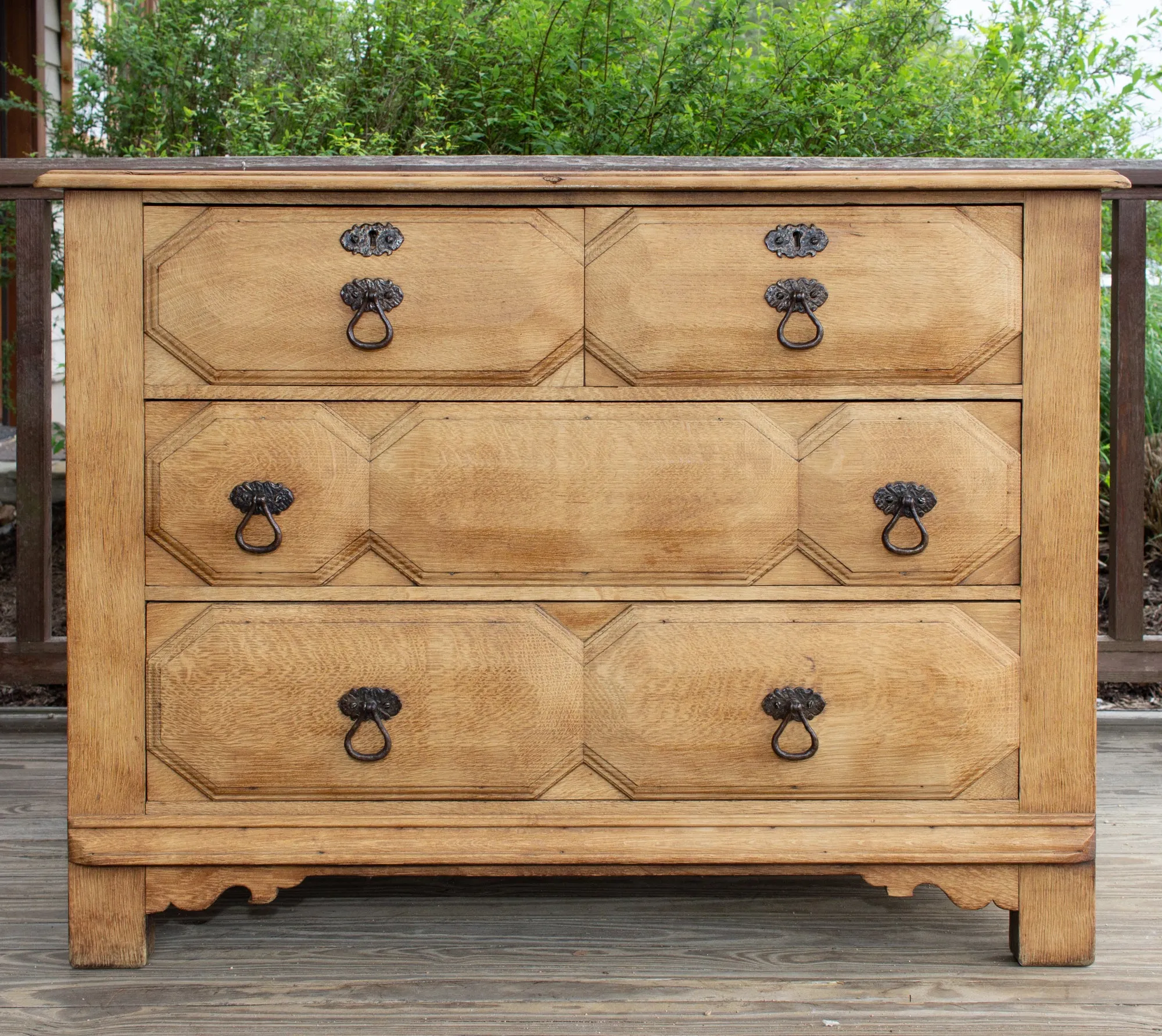 Mid-Century Spanish Oak Chest of Drawers with Handmade Iron Hardware
