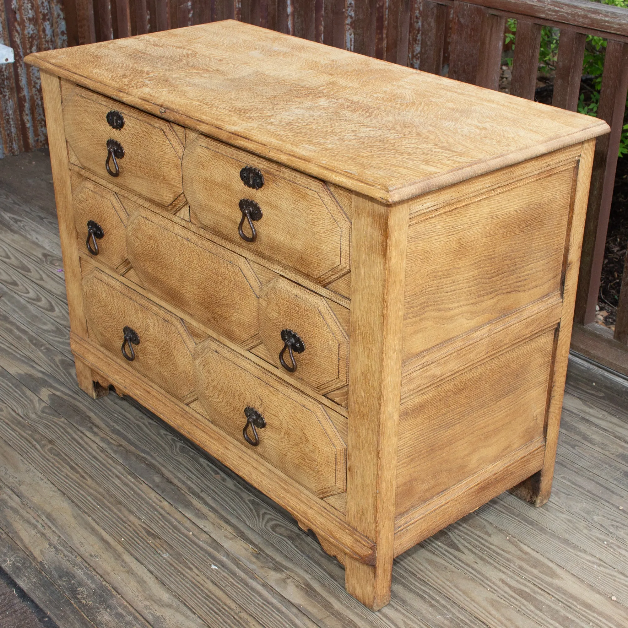 Mid-Century Spanish Oak Chest of Drawers with Handmade Iron Hardware