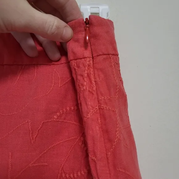 NEW Tommy Bahama Pick Leaf Linen Embroidered Mini Skirt bright coral sz 10 beach