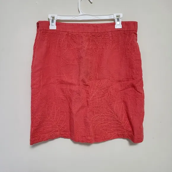 NEW Tommy Bahama Pick Leaf Linen Embroidered Mini Skirt bright coral sz 10 beach