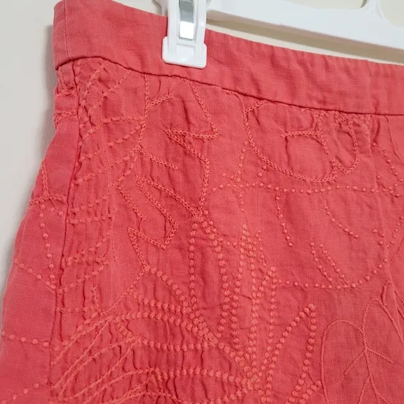 NEW Tommy Bahama Pick Leaf Linen Embroidered Mini Skirt bright coral sz 10 beach
