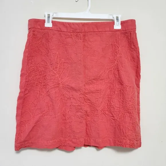 NEW Tommy Bahama Pick Leaf Linen Embroidered Mini Skirt bright coral sz 10 beach