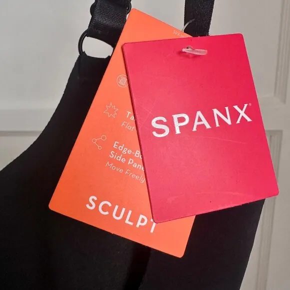 NWT NEW Spanx Sculpt Oncore Open-Bust Mid-Thigh Bodysuit Very Black, Sz XL