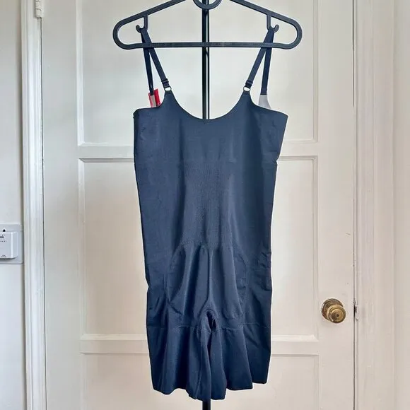 NWT NEW Spanx Sculpt Oncore Open-Bust Mid-Thigh Bodysuit Very Black, Sz XL
