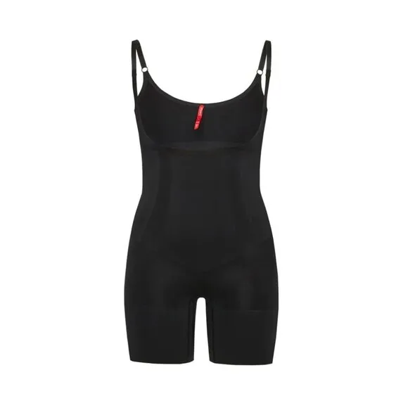 NWT NEW Spanx Sculpt Oncore Open-Bust Mid-Thigh Bodysuit Very Black, Sz XL