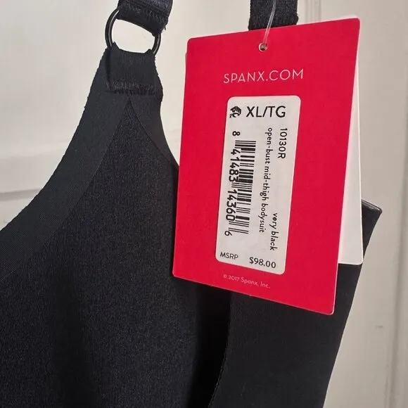 NWT NEW Spanx Sculpt Oncore Open-Bust Mid-Thigh Bodysuit Very Black, Sz XL