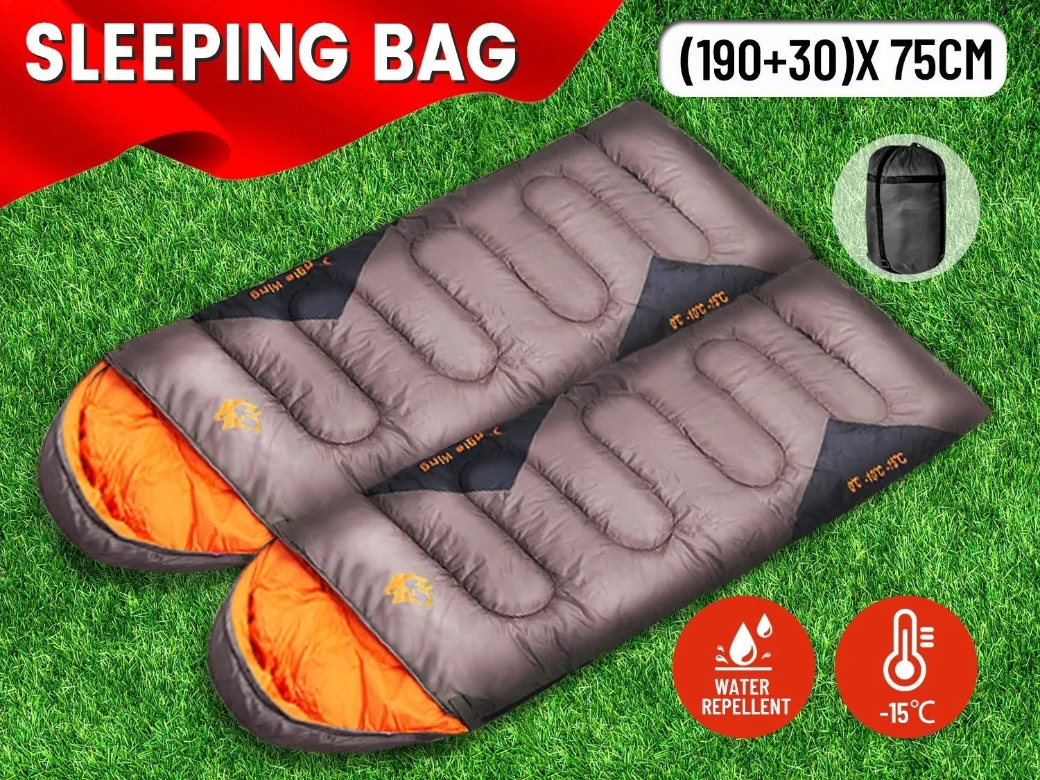 Outdoor Winter Camping Envelope Sleeping Bag Single  -15°C * Coffee