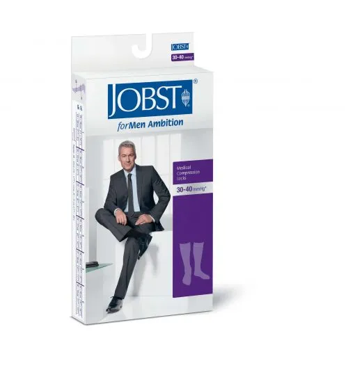 PAIR/1 JOBST FORMEN AMBITION 30-40MMHG GREY KNEE HIGH SOFTFIT STOCKINGS,CLOSED TOE 4 LONG