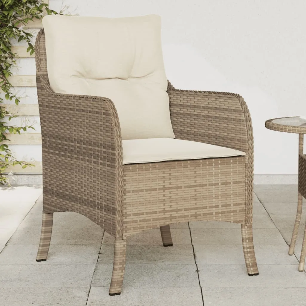 Patio Chairs with Cushions 2 pcs Beige Poly Rattan