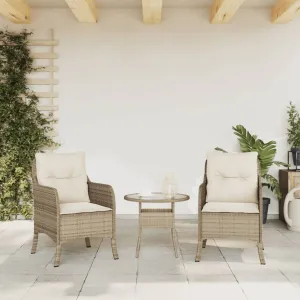 Patio Chairs with Cushions 2 pcs Beige Poly Rattan