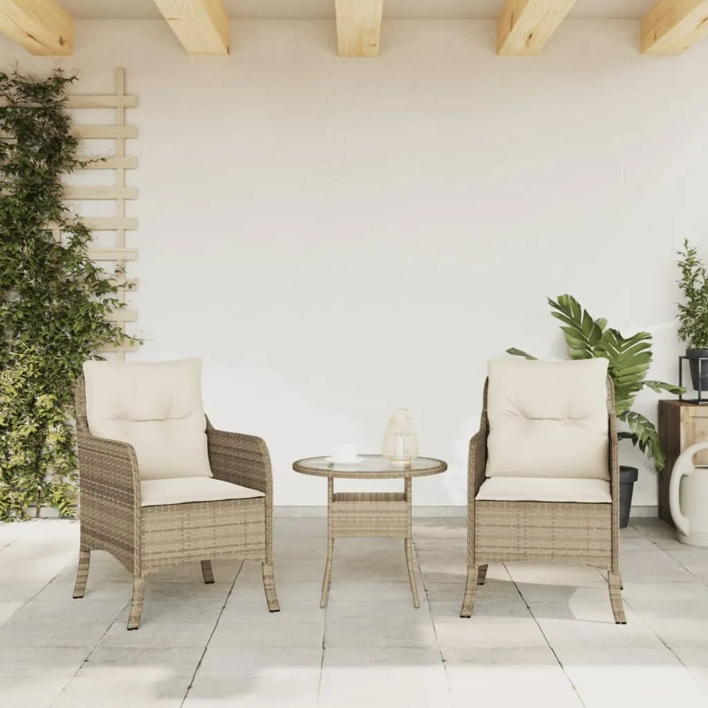 Patio Chairs with Cushions 2 pcs Beige Poly Rattan