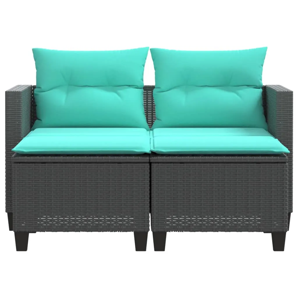 Patio Sofa 2-Seater with Stools Outdoor Poly Rattan Brown/Gray/Black