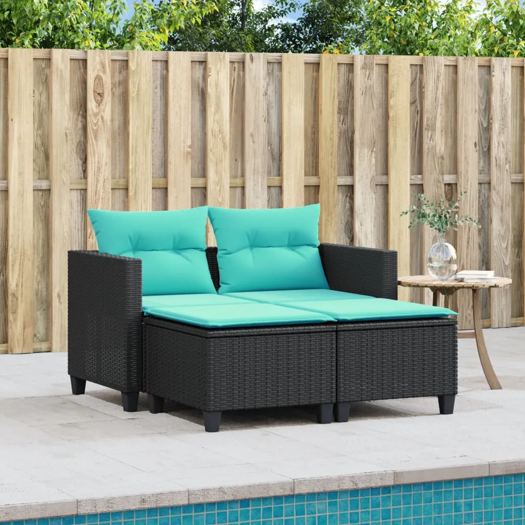 Patio Sofa 2-Seater with Stools Outdoor Poly Rattan Brown/Gray/Black