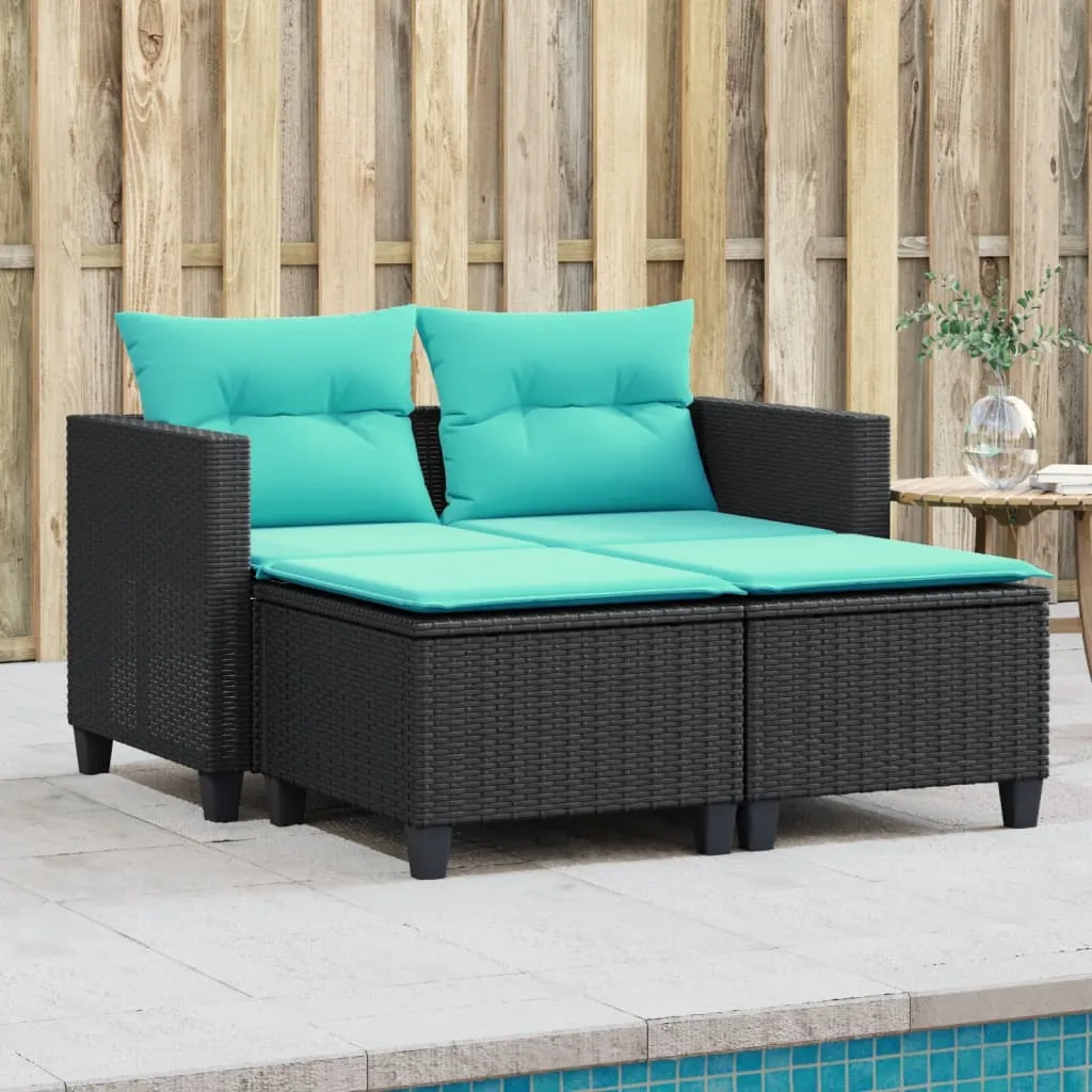 Patio Sofa 2-Seater with Stools Outdoor Poly Rattan Brown/Gray/Black